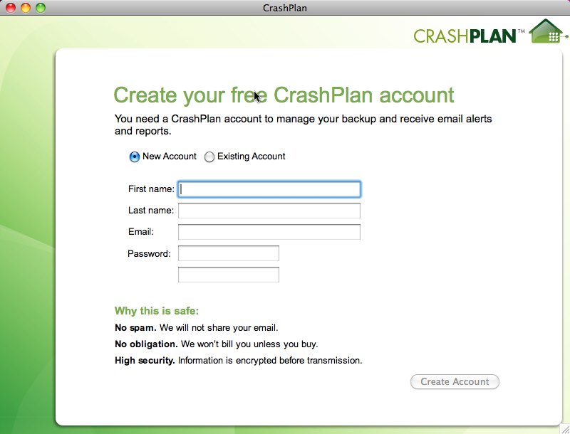 CrashPlan 3.2 : Welcome Screen