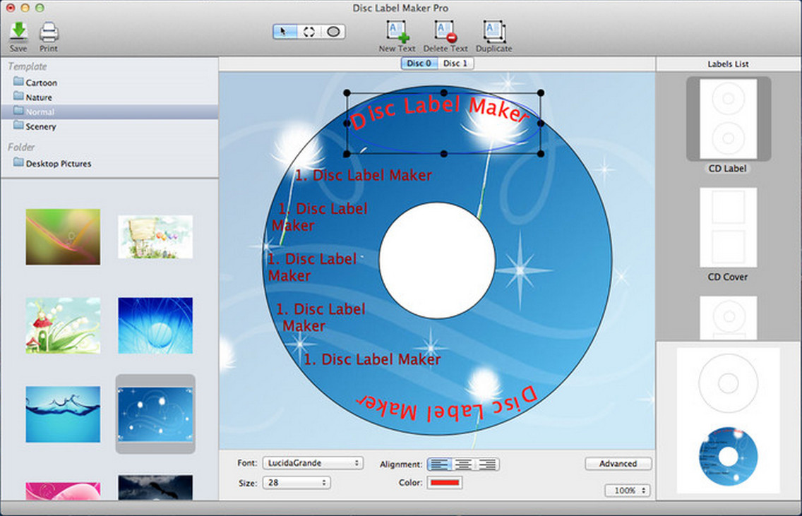Disc Label Maker Pro 2.0 : Main window