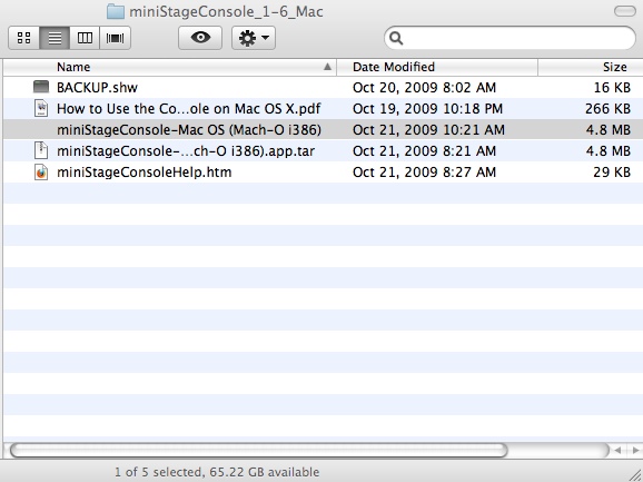 miniStageConsole-Mac OS (Mach-O i386) 1.6 : Main window