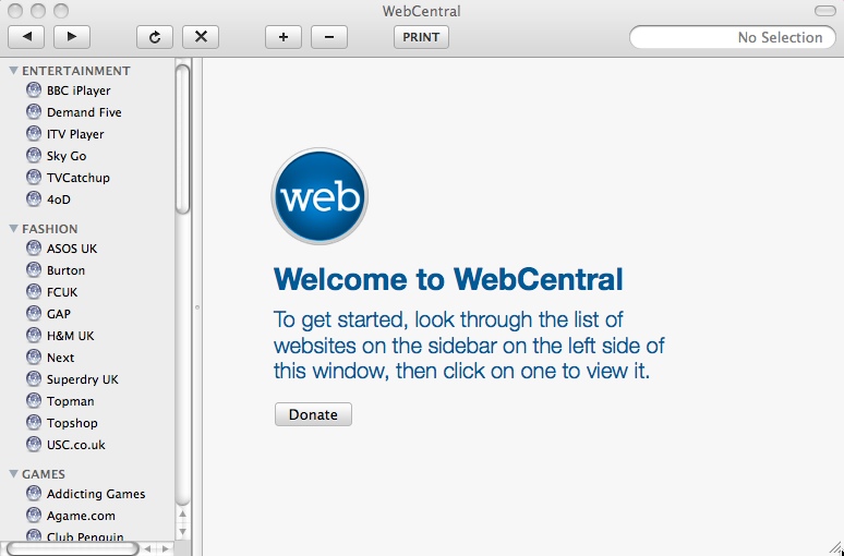 WebCentral 1.0 : Main window