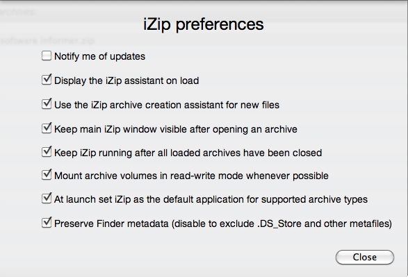 iZip 1.2 : Settings Window