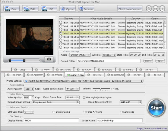 WinX DVD Ripper For Mac 3.9 : Main Window