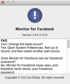 Monitor for Facebook 1.9 : About window