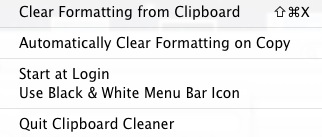 Clipboard Cleaner 1.3 : Menu