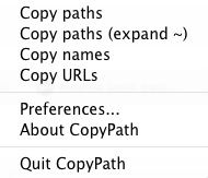 CopyPath 3.1 : Menu
