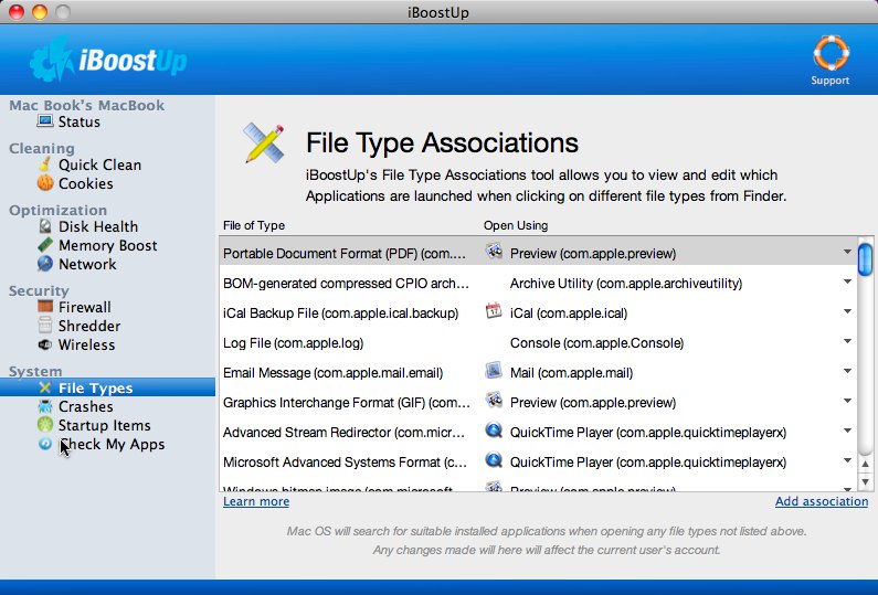 iBoostUp 3.1 : File Type Associations