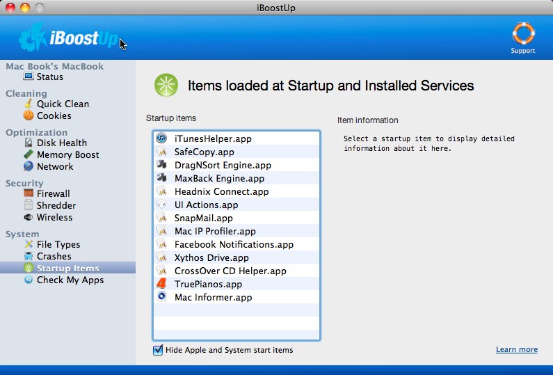 iBoostUp 3.1 : Items loaded at Startup and Installed Services