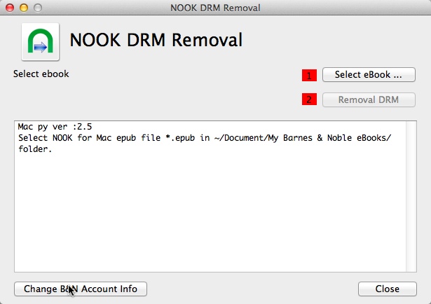 NOOK DRM Removal 1.5 : Main window