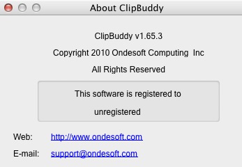 Onde ClipBuddy 1.6 : About window
