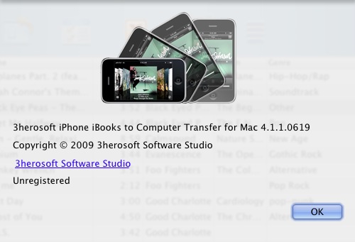 3herosoft iPhone iBooks to Computer Transfer 4.1 : About window