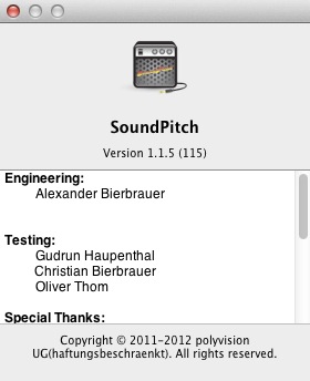 SoundPitch 1.1 : About window