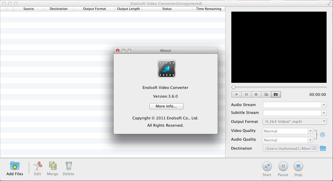 Enolsoft Video Converter 3.6 : Main Window