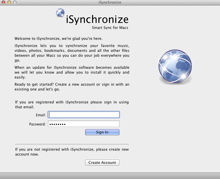 iSynchronize 2.4 : Welcome screen