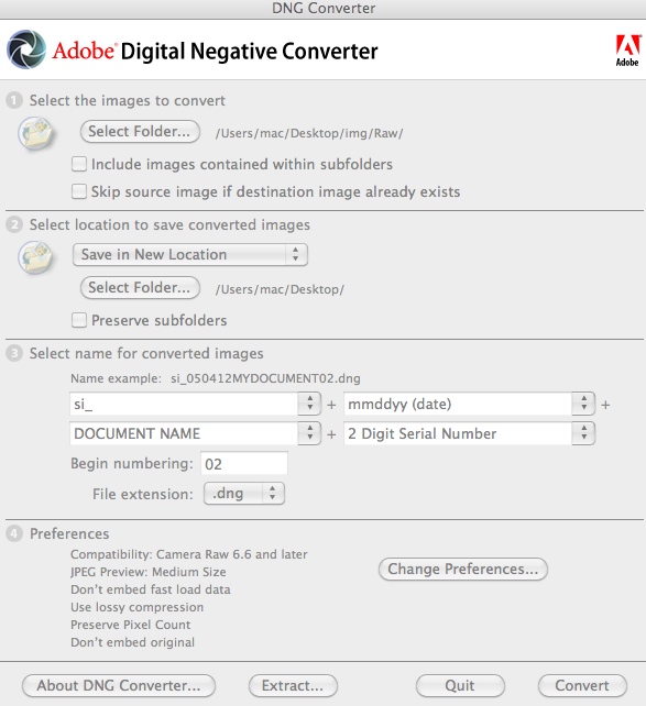 Adobe DNG Converter 6.7 : Main Window