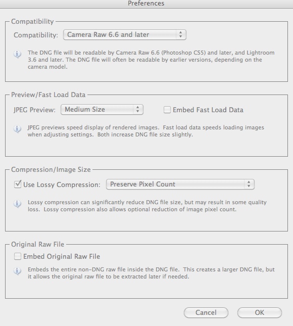 Adobe DNG Converter 6.7 : Program Preferences