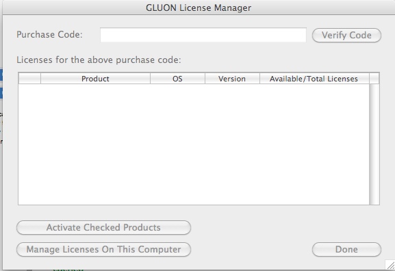 GLUON License Manager 1.0 : Main window