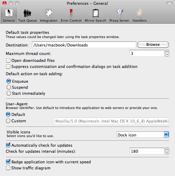 Progressive Downloader 1.0 : Preferences window
