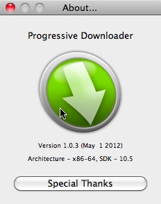 Progressive Downloader 1.0 : About window