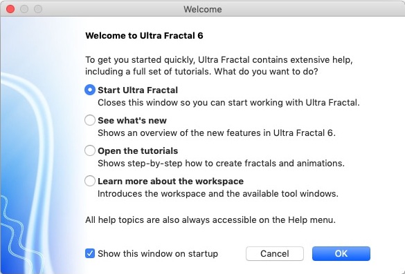 Ultra Fractal 6.0 : Welcome Screen 