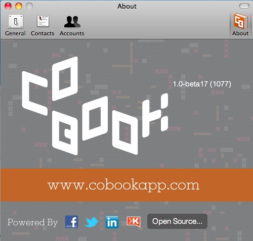 Cobook Contacts : About Window