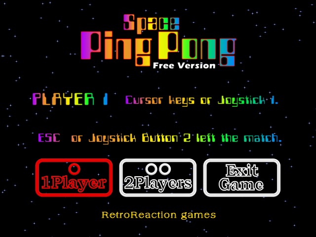 Space PingPong 1.0 : Main menu