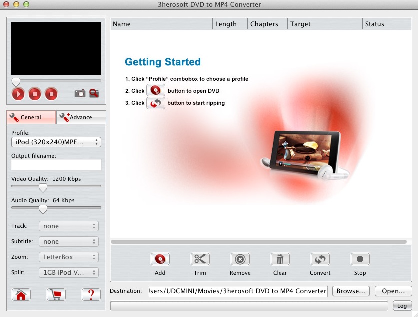 3herosoft DVD to MP4 Converter 3.8 : Main window
