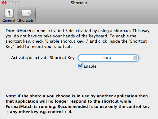 FormatMatch 1.3 : Enable Disable Shortcut Key