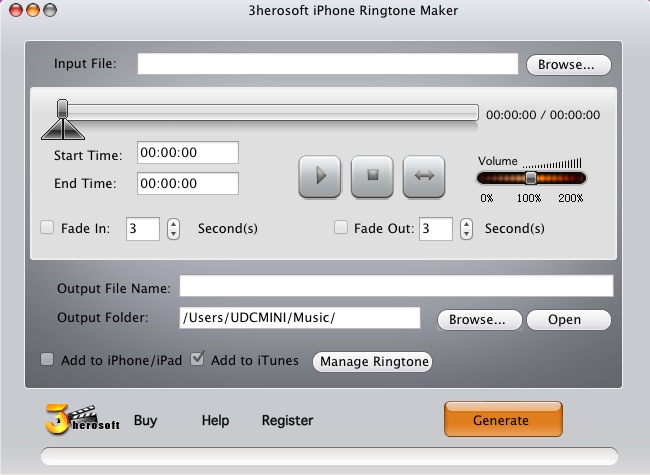3herosoft iPhone Ringtone Maker 1.2 : Main window