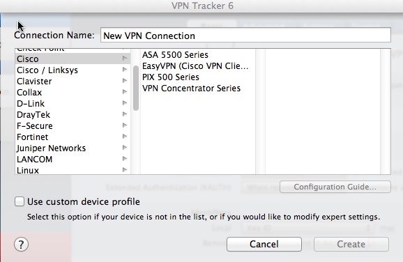 VPN Tracker 6.4 : New Connection Window