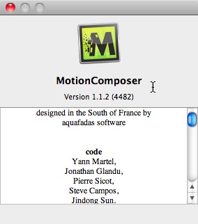 MotionComposer 1.1 : About window