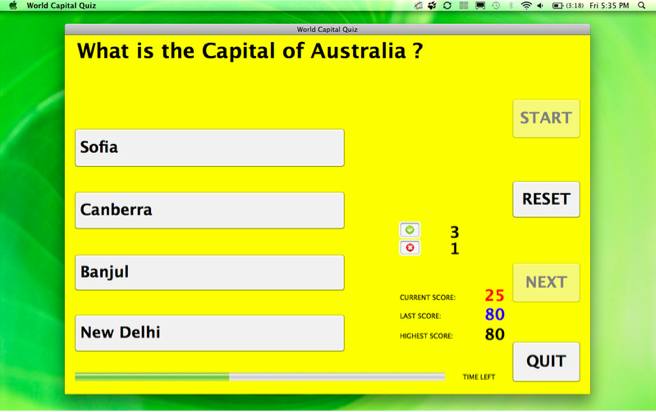 World Capital Quiz 1.0 : Main window