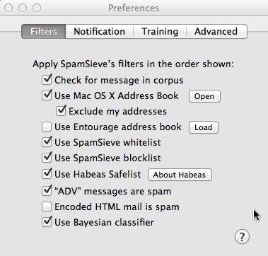 SpamSieve 2.9 : Prefrences