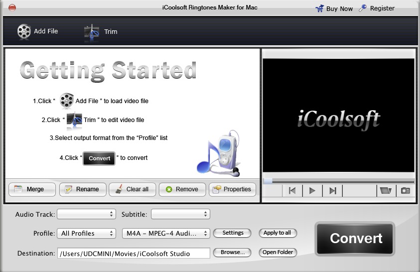 iCoolsoft Ringtones Maker for Mac 3.1 : Main window