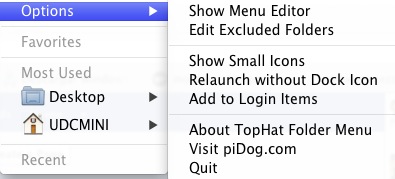 TopHat Folders Menu Lite 1.2 : Options menu
