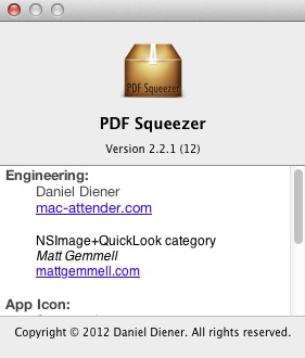 PDF Squeezer 2.2 : About window