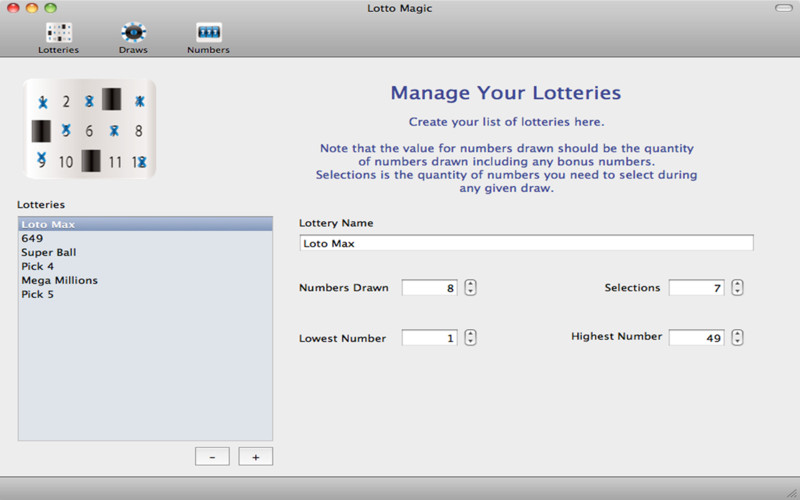 Lotto Magic 1.1 : Main window