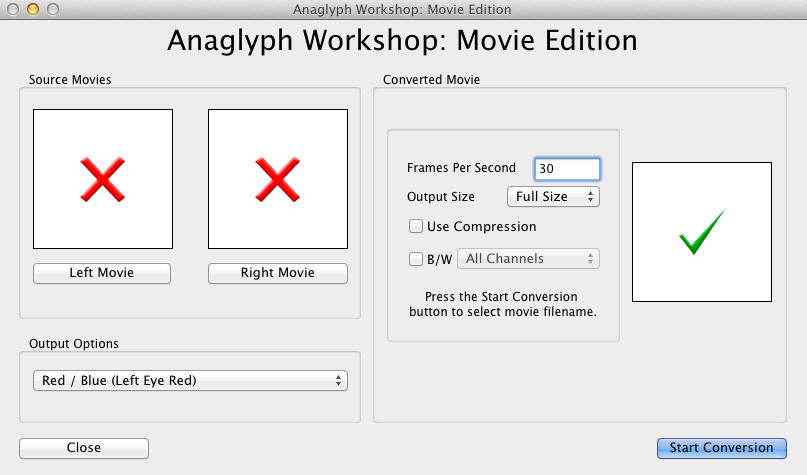 Anaglyph Workshop Movie Edition 1.0 : Main Window