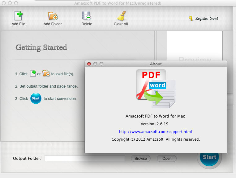 Amacsoft PDF to Word for Mac 2.6 : Main Window
