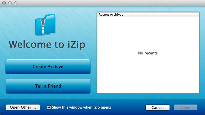 iZip 2.0 : Welcome Window