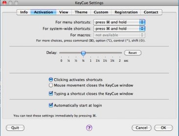Settings - Activation tab