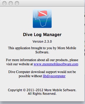 Dive Log Manager 2.3 : About window