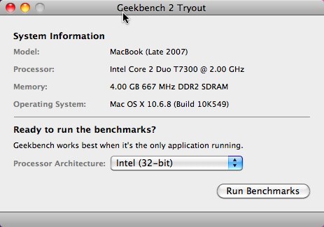 Geekbench 2.3 : Main Interface