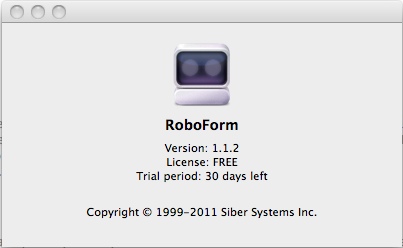 RoboForm 1.1 : About window