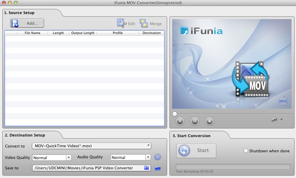 iFunia MOV Converter 2.9 : Main window