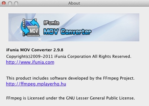 iFunia MOV Converter 2.9 : About window