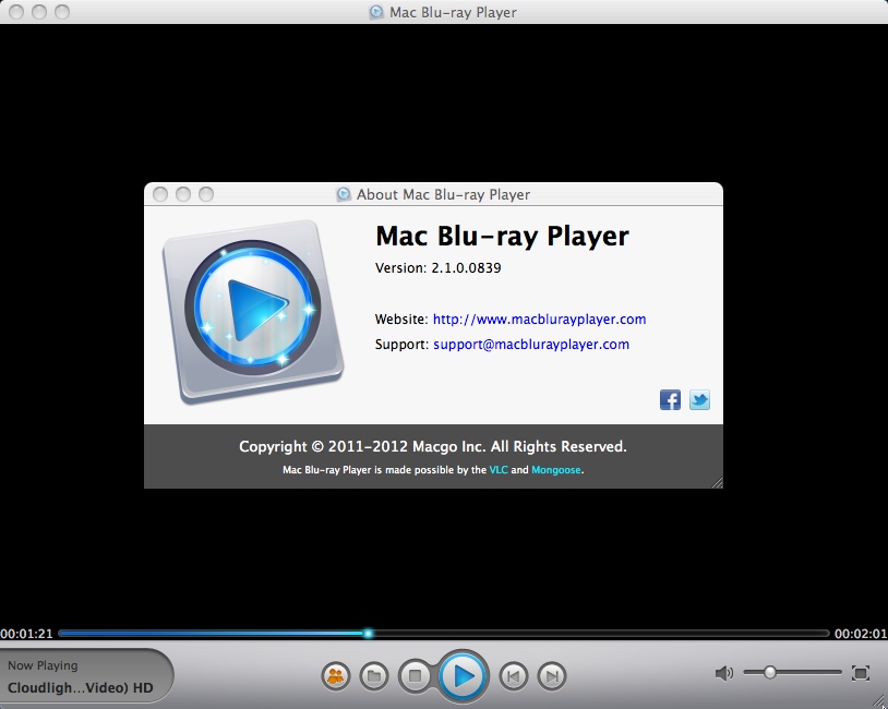 Macgo Mac Blu-ray Player 2.1 : About Window