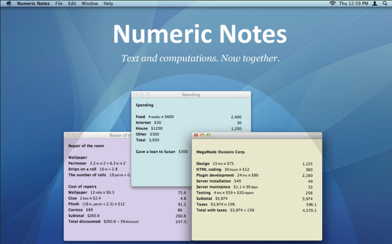 Numeric Notes 2.0 : Main Window