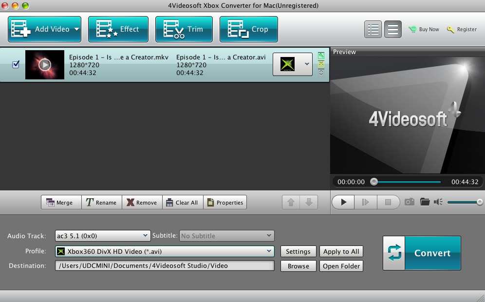 4Videosoft Xbox Converter for Mac 5.0 : Main window