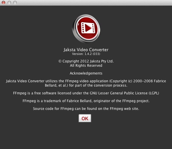 Jaksta Video Converter 1.4 : About window
