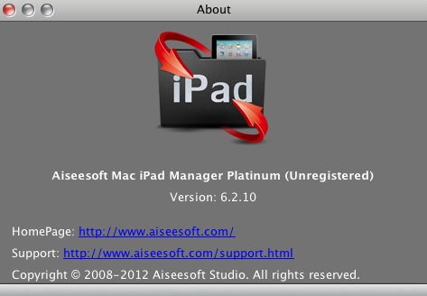 Aiseesoft Mac iPad Manager Platinum 6.2 : About window